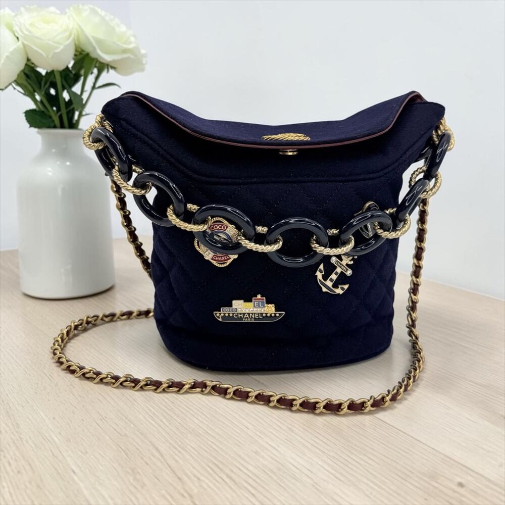 Chanel Quilted Wool Paris Hamburg Charms Bucket Bag